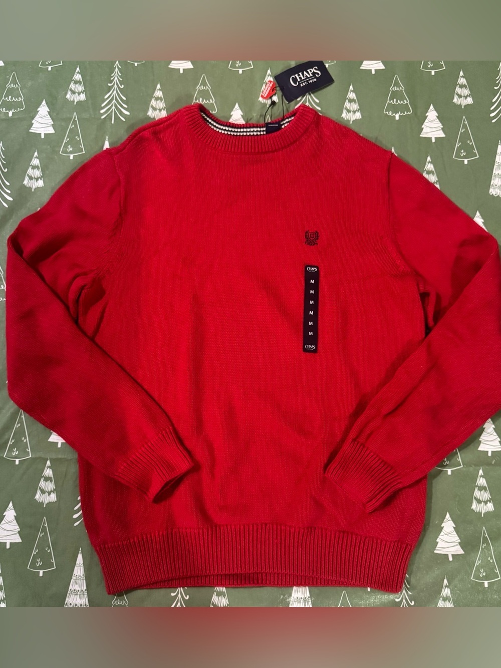 Chaps Men’s Red 100% Cotton Crewneck Sweater Embroidered Logo Medium NWT - Picture 7 of 16